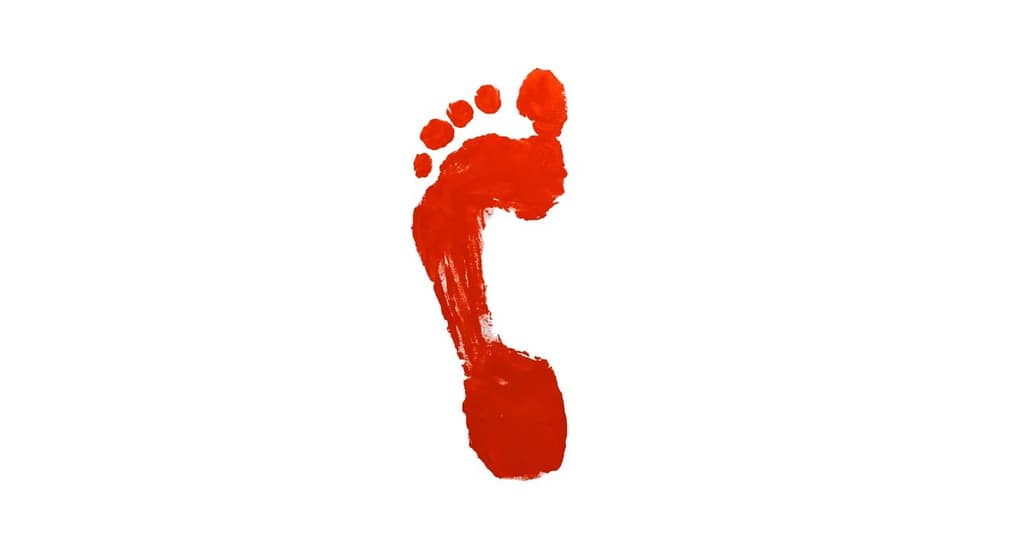 Artistic red footprint representing high arches vs flat feet
